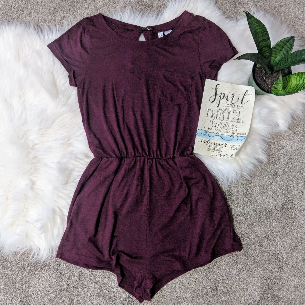Divided | burgandy heathered romper